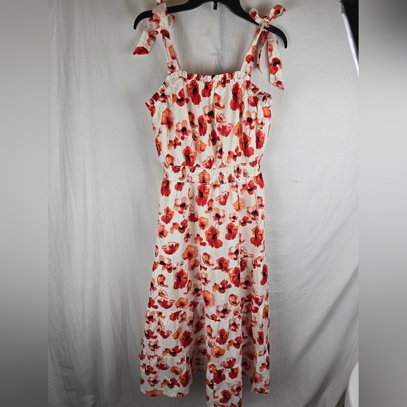 Matilda Jane Floral Sleeveless Red & White Teired Dress Sz M - Picture 3 of 14